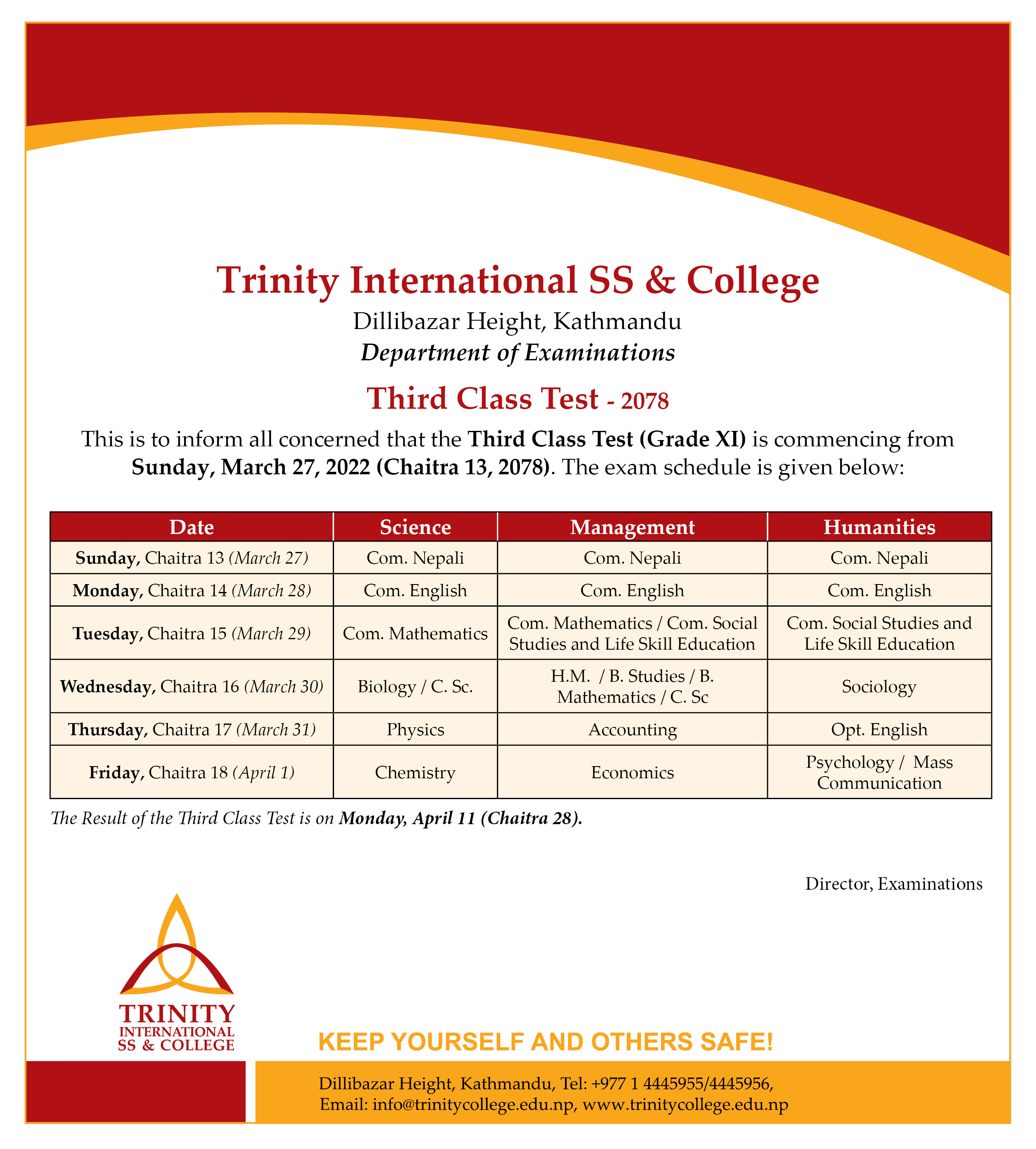 Third Class Test 2078-Grade XI